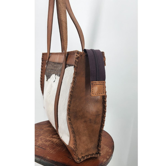 Gitano Urbano Collection Tote Purse Calf Hair Handmade Leather Brown - Picture 3 of 12